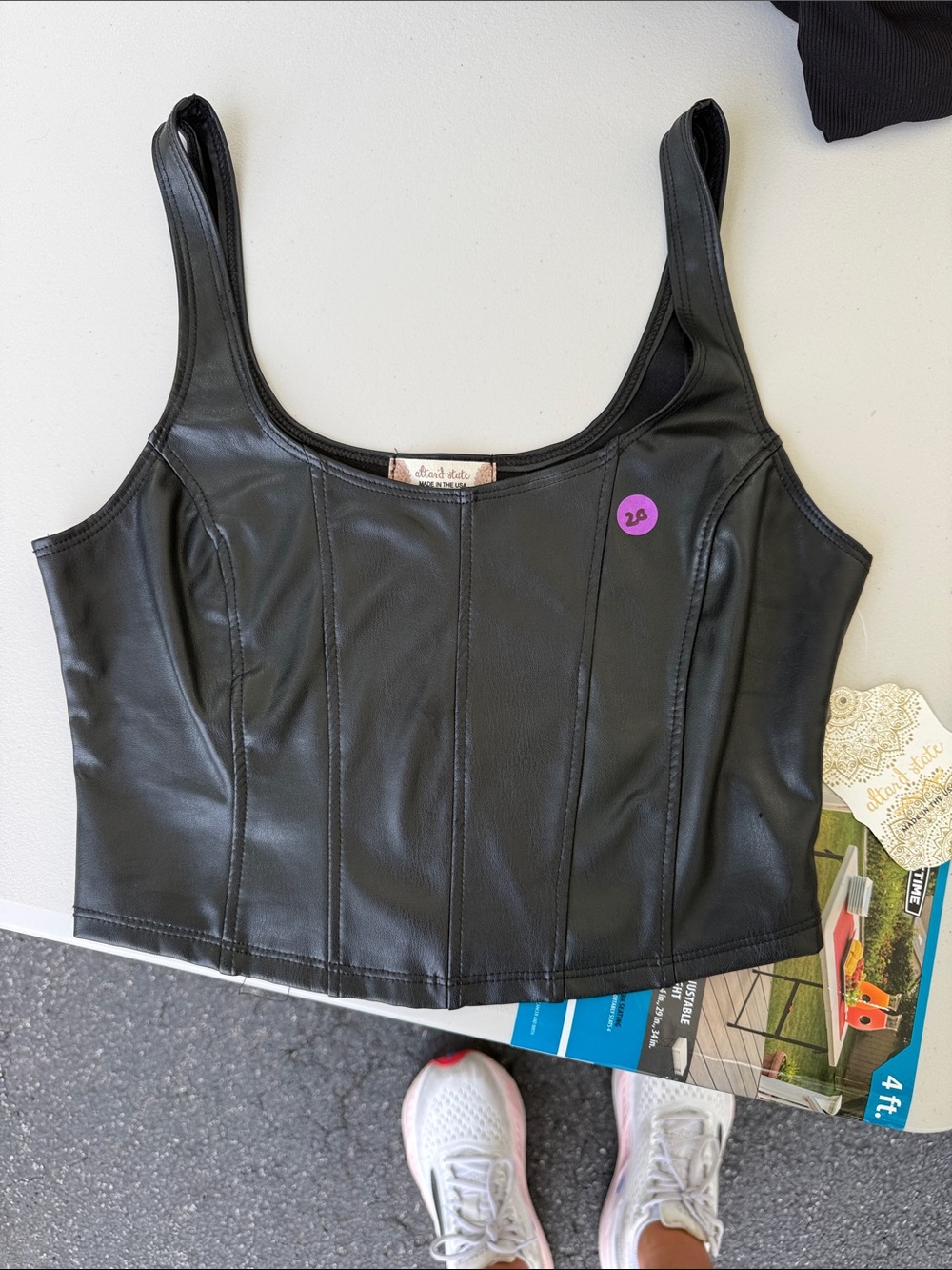 Sleeveless Black Faux Leather Corset Tank Top - small